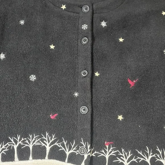 Christopher & Banks Winter Scene Cardigan Sweater Women’s Large Snowflake Bird C - Picture 8 of 11